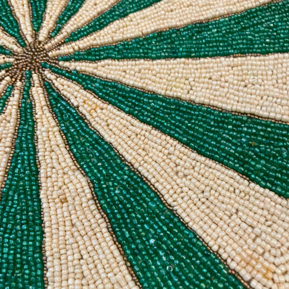 Tiramisu Glamorous Green & Cream Glass Beaded Placemat Charger 15"  NEW - Picture 4 of 8